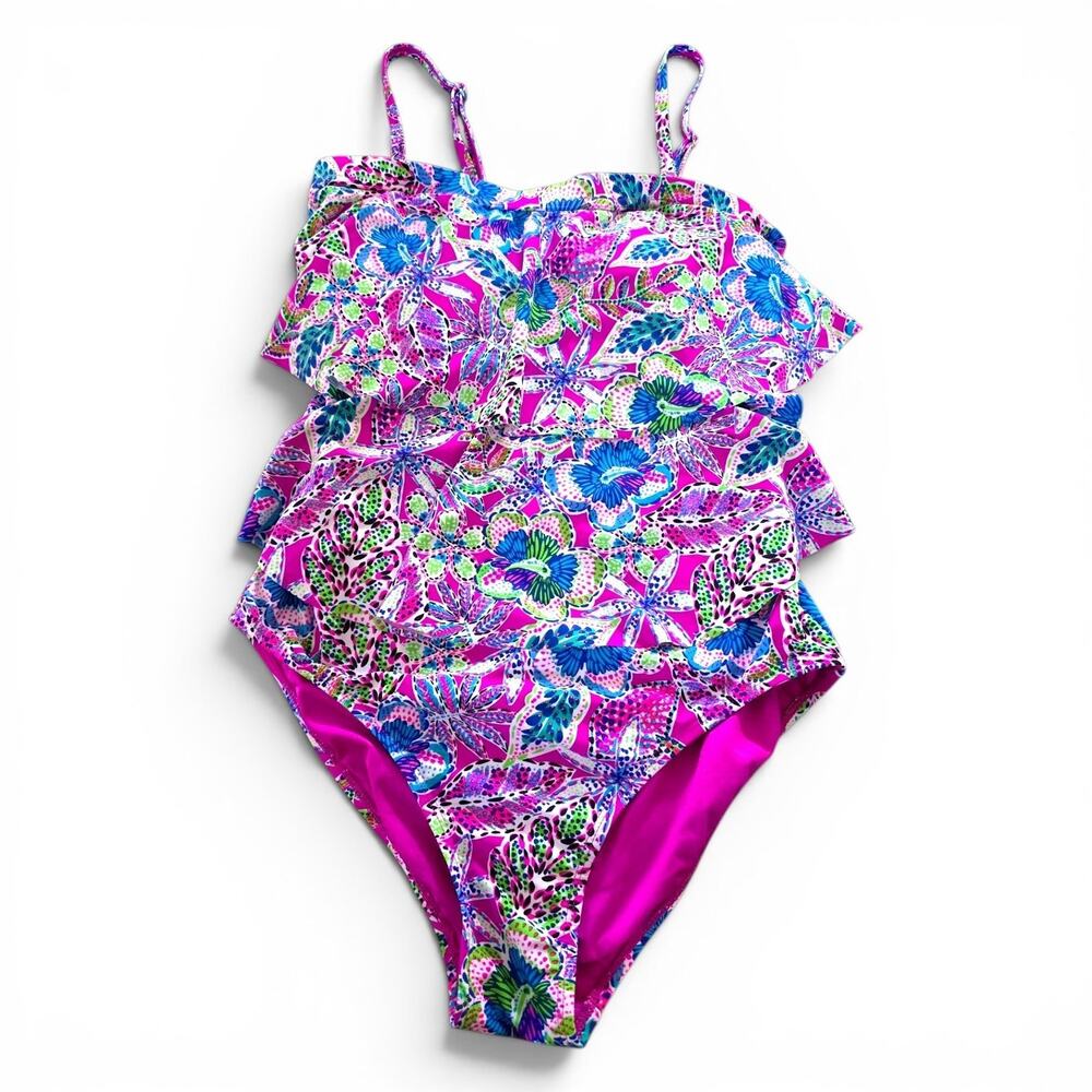 Stella Parker Flower Power One Piece Swimsuit Tummy Control Women SZ L